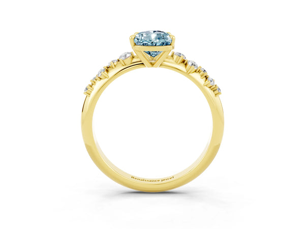 Yellow gold Pear Cut Aquamarine Cluster Side Stone Solitaire Ring with Prong Setting