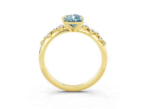 Yellow gold Pear Cut Aquamarine Cluster Side Stone Solitaire Ring with Prong Setting_27