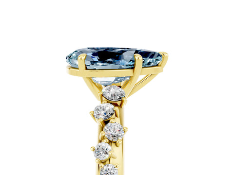 Yellow gold Pear Cut Aquamarine Cluster Side Stone Solitaire Ring with Prong Setting_29