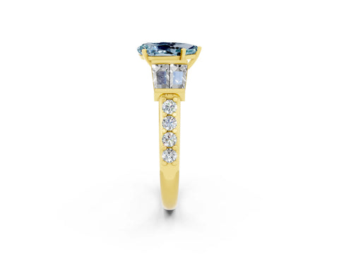 Yellow gold Pear Cut Aquamarine Engagement Ring with Baguette Side Stones and Channel Set Band_2