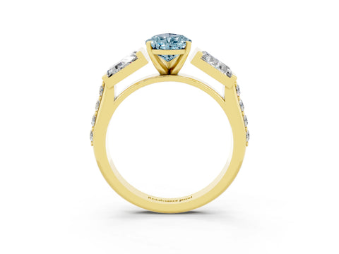Yellow gold Pear Cut Aquamarine Engagement Ring with Baguette Side Stones and Channel Set Band_3