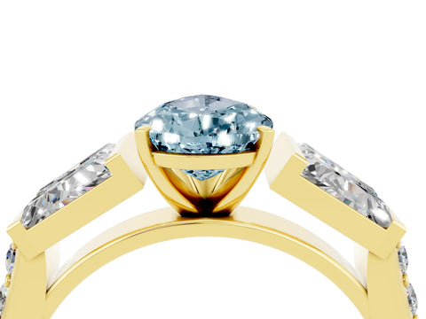 Yellow gold Pear Cut Aquamarine Engagement Ring with Baguette Side Stones and Channel Set Band_4