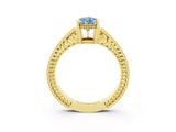 Yellow gold Pear Cut Aquamarine Engagement Ring with Milgrain Channel Set Band and Prong Setting_3