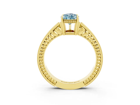 Yellow gold Pear Cut Aquamarine Engagement Ring with Milgrain Channel Set Band and Prong Setting_3