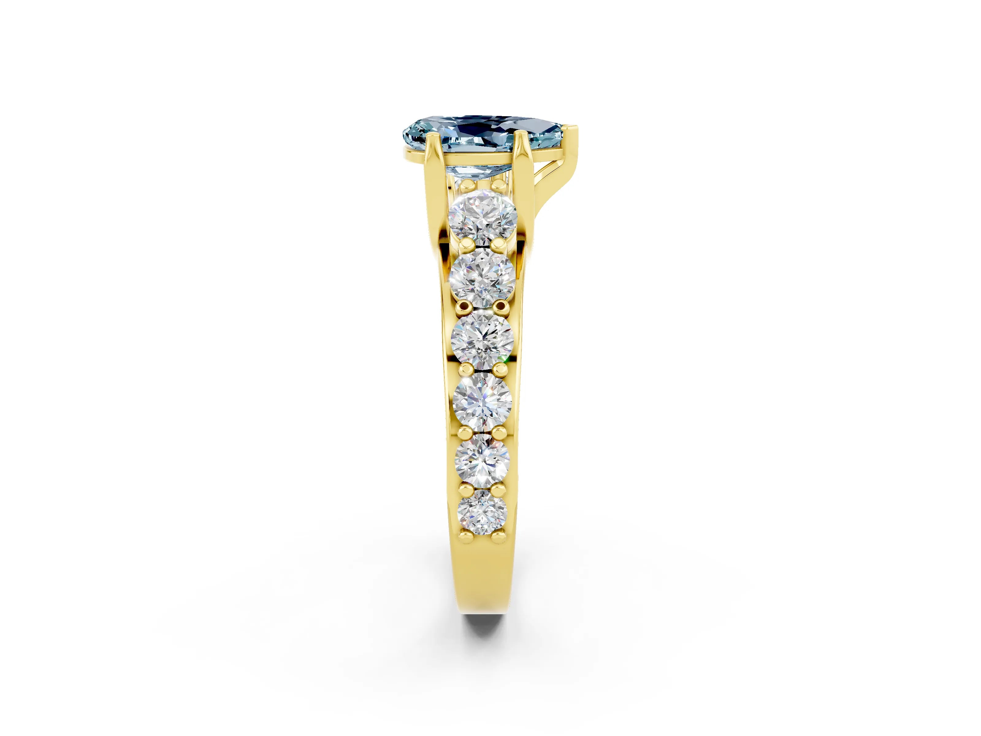 Yellow gold Pear Cut Aquamarine Engagement Ring with Pavé Band and Four-Prong Setting_2