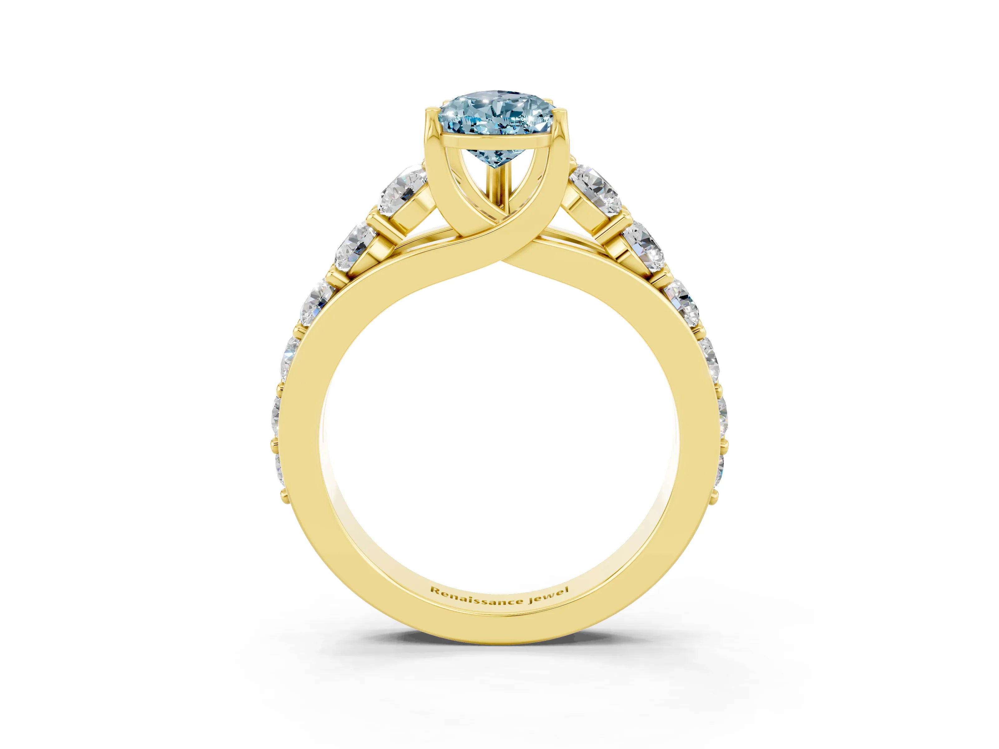 Yellow gold Pear Cut Aquamarine Engagement Ring with Pavé Band and Four-Prong Setting_3