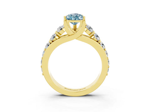 Yellow gold Pear Cut Aquamarine Engagement Ring with Pavé Band and Four-Prong Setting_3