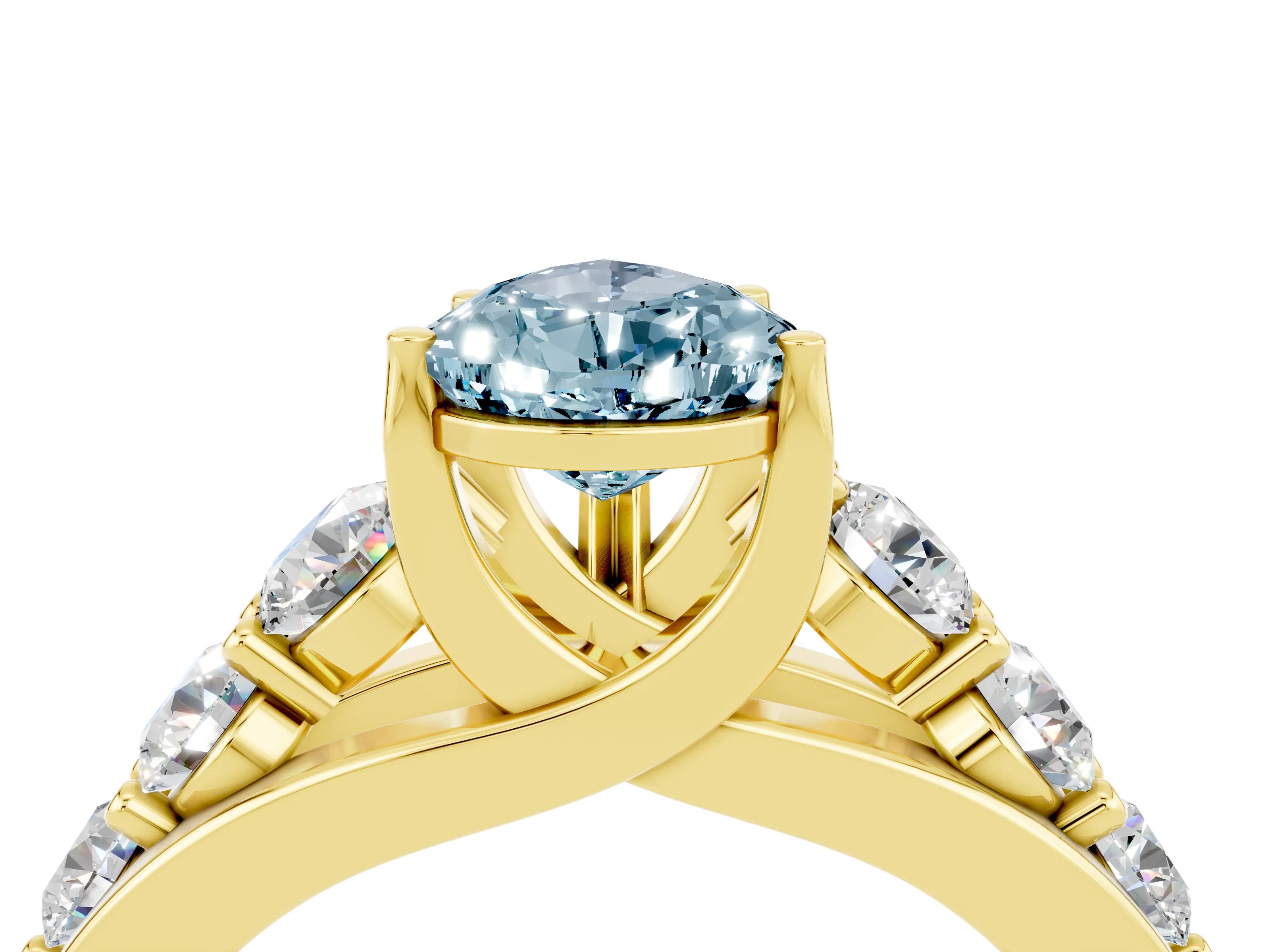 Yellow gold Pear Cut Aquamarine Engagement Ring with Pavé Band and Four-Prong Setting_4