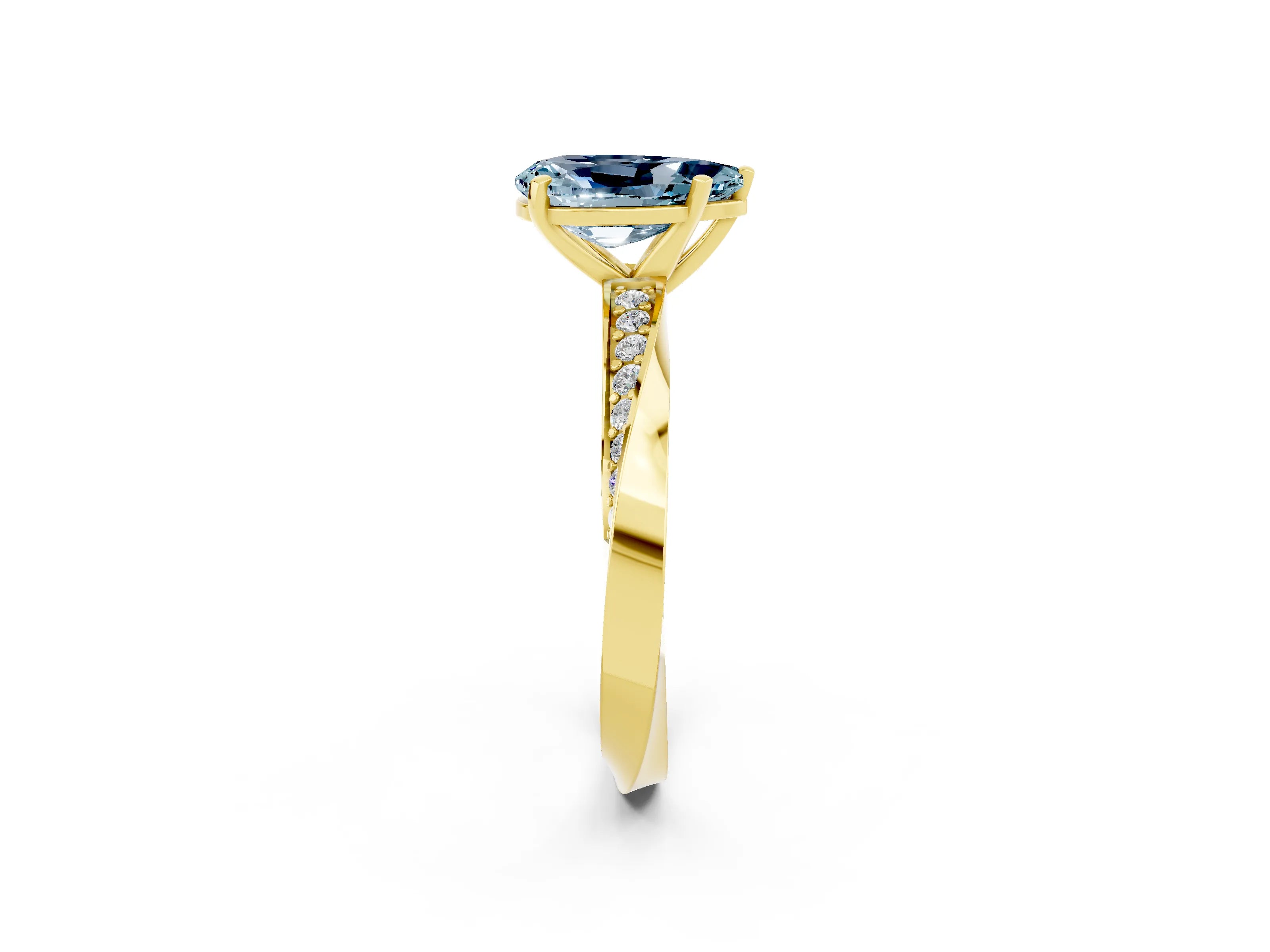 Yellow gold Pear Cut Aquamarine Engagement Ring with Side Stone Accents and Four-Prong Setting_29