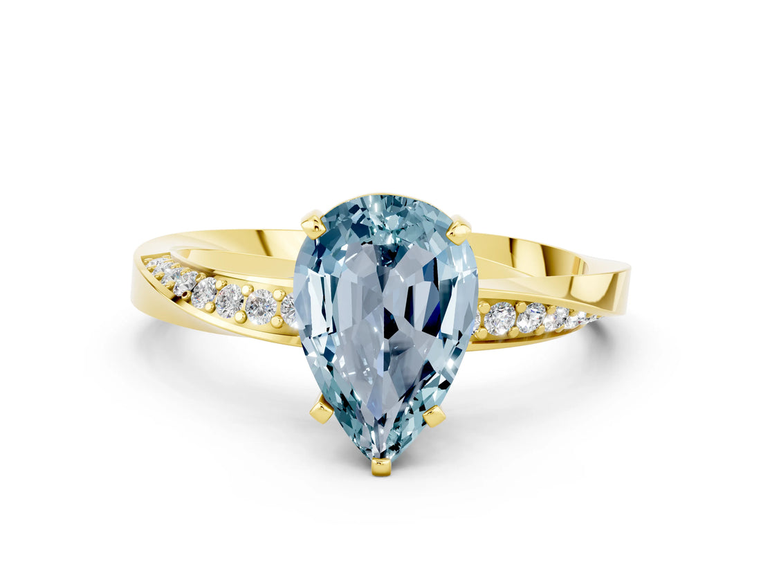 Yellow gold Pear Cut Aquamarine Engagement Ring with Side Stone Accents and Four-Prong Setting_84