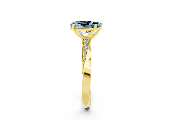 Yellow gold Pear Cut Aquamarine Engagement Ring with Side Stone Accents and Four-Prong Setting