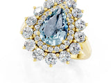 Yellow gold Pear Cut Aquamarine Floral Double Halo Engagement Ring with Prong Setting_61
