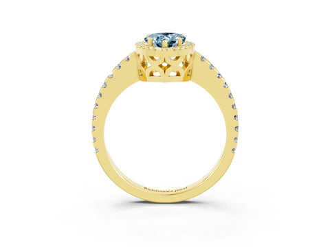 Yellow gold Pear Cut Aquamarine Halo Engagement Ring with Pavé Band and Prong Setting_15