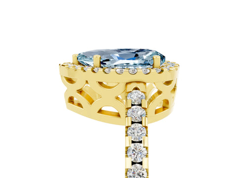 Yellow gold Pear Cut Aquamarine Halo Engagement Ring with Pavé Band and Prong Setting_17