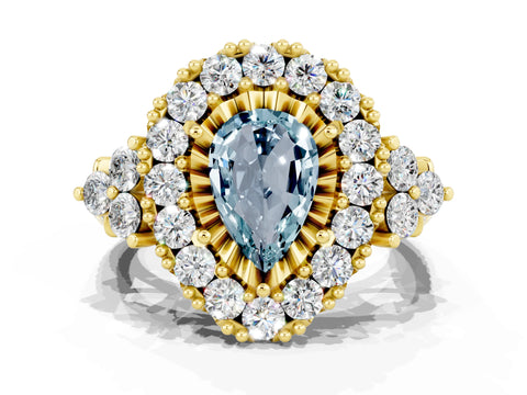 Yellow gold Pear Cut Aquamarine Halo Ring with Pavé Band and Four-Prong Setting_12
