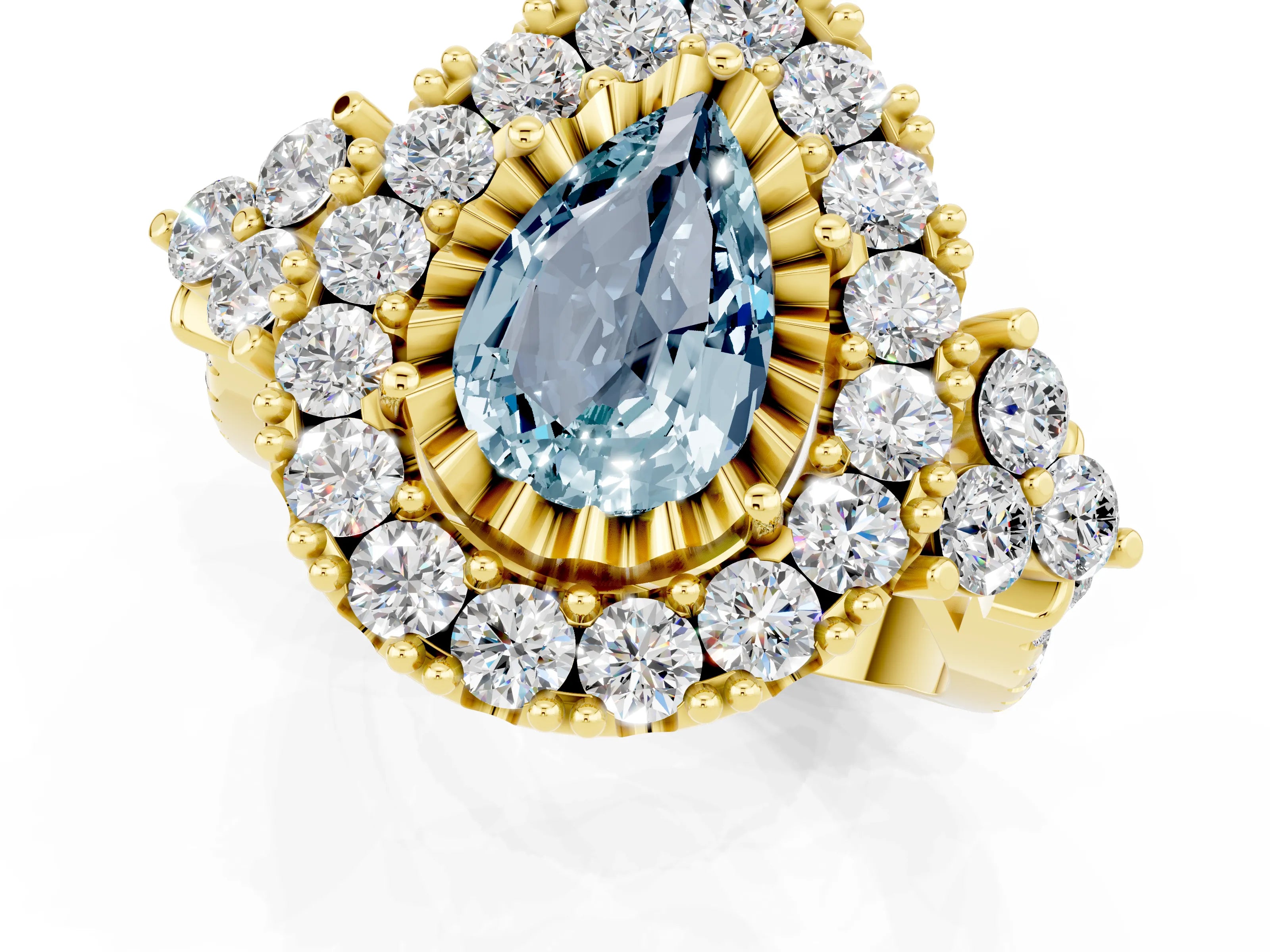 Yellow gold Pear Cut Aquamarine Halo Ring with Pavé Band and Four-Prong Setting_13