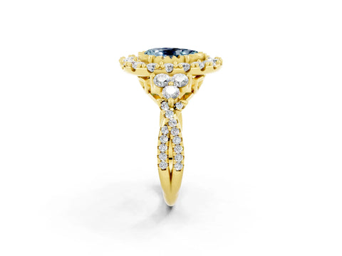 Yellow gold Pear Cut Aquamarine Halo Ring with Pavé Band and Four-Prong Setting_14