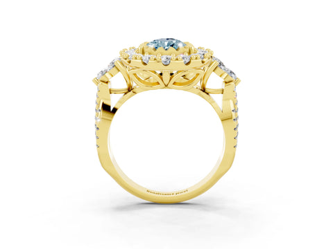 Yellow gold Pear Cut Aquamarine Halo Ring with Pavé Band and Four-Prong Setting_15