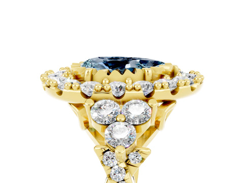 Yellow gold Pear Cut Aquamarine Halo Ring with Pavé Band and Four-Prong Setting_17