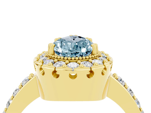Yellow gold Pear Cut Aquamarine Halo Ring with Pavé Band and Prong Setting_4