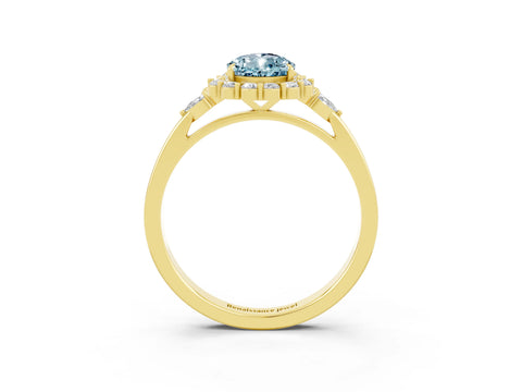Yellow gold Pear Cut Aquamarine Halo Ring with Pear Side Stones and Prong Setting_15
