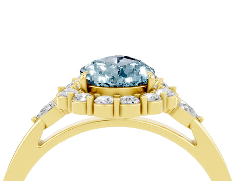 Yellow gold Pear Cut Aquamarine Halo Ring with Pear Side Stones and Prong Setting_16