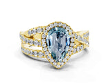 Yellow gold Pear Cut Aquamarine Halo Ring with Round Split Shank and Prong Setting_48