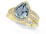 Yellow gold Pear Cut Aquamarine Halo Ring with Round Split Shank and Prong Setting_49