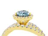Yellow gold Pear Cut Aquamarine Halo Ring with Round Split Shank and Prong Setting_52