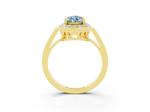 Yellow gold Pear Cut Aquamarine Halo Ring with Split Shank and Four-Prong Setting_3
