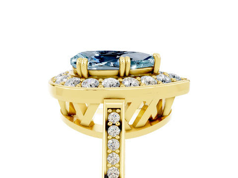 Yellow gold Pear Cut Aquamarine Halo Ring with Split Shank and Four-Prong Setting_5