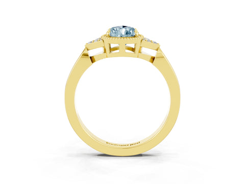 Yellow gold Pear Cut Aquamarine Halo Ring with Tapered Band and Four-Prong Setting_3