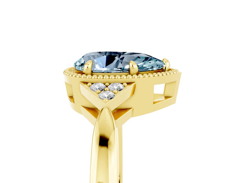 Yellow gold Pear Cut Aquamarine Halo Ring with Tapered Band and Four-Prong Setting_5