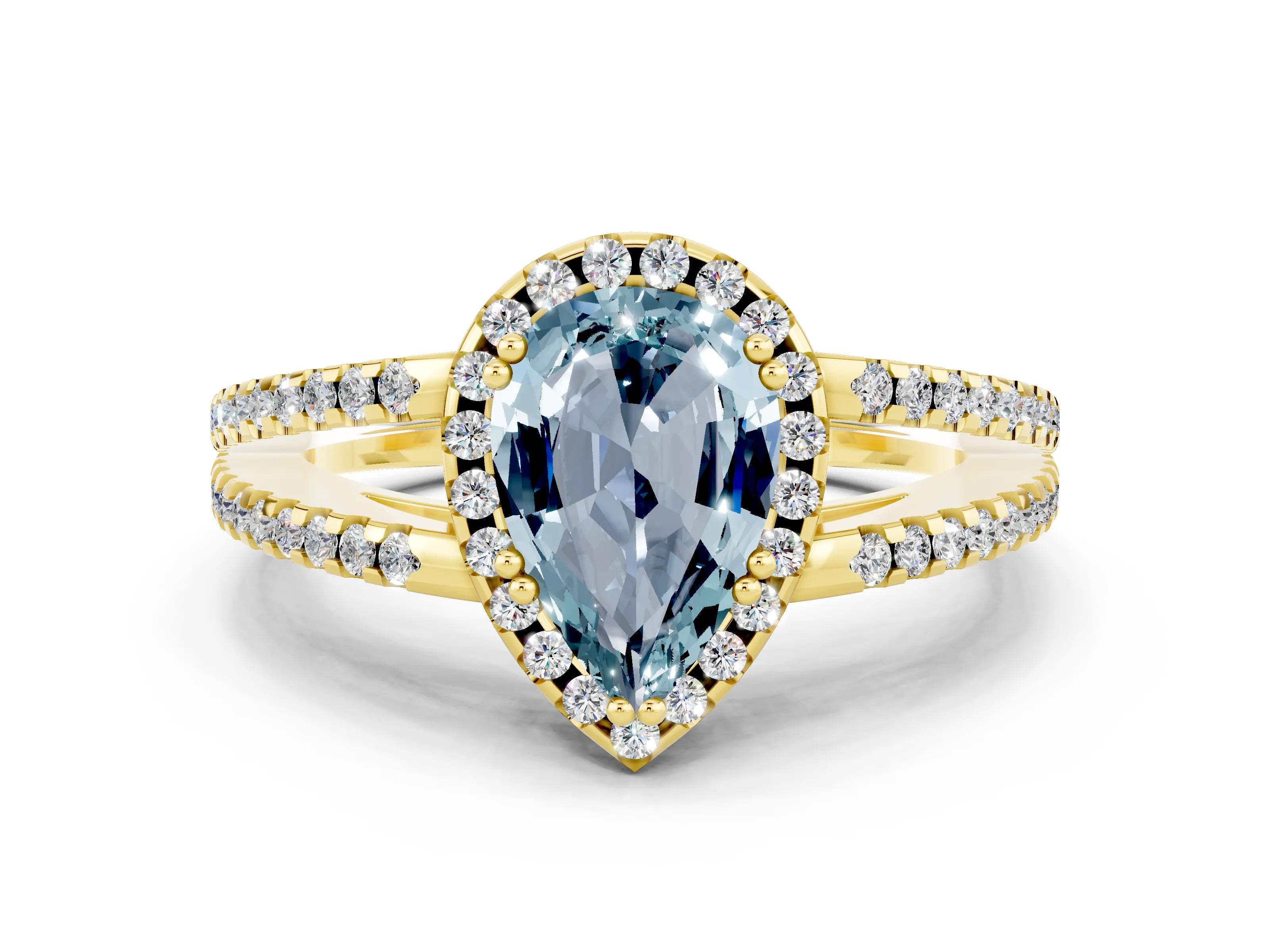 Yellow gold Pear Cut Aquamarine Halo Split Shank Engagement Ring_12