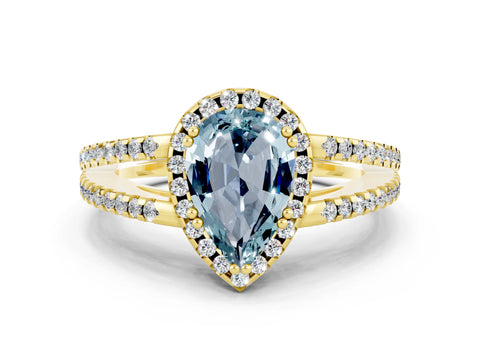 Yellow gold Pear Cut Aquamarine Halo Split Shank Engagement Ring_12