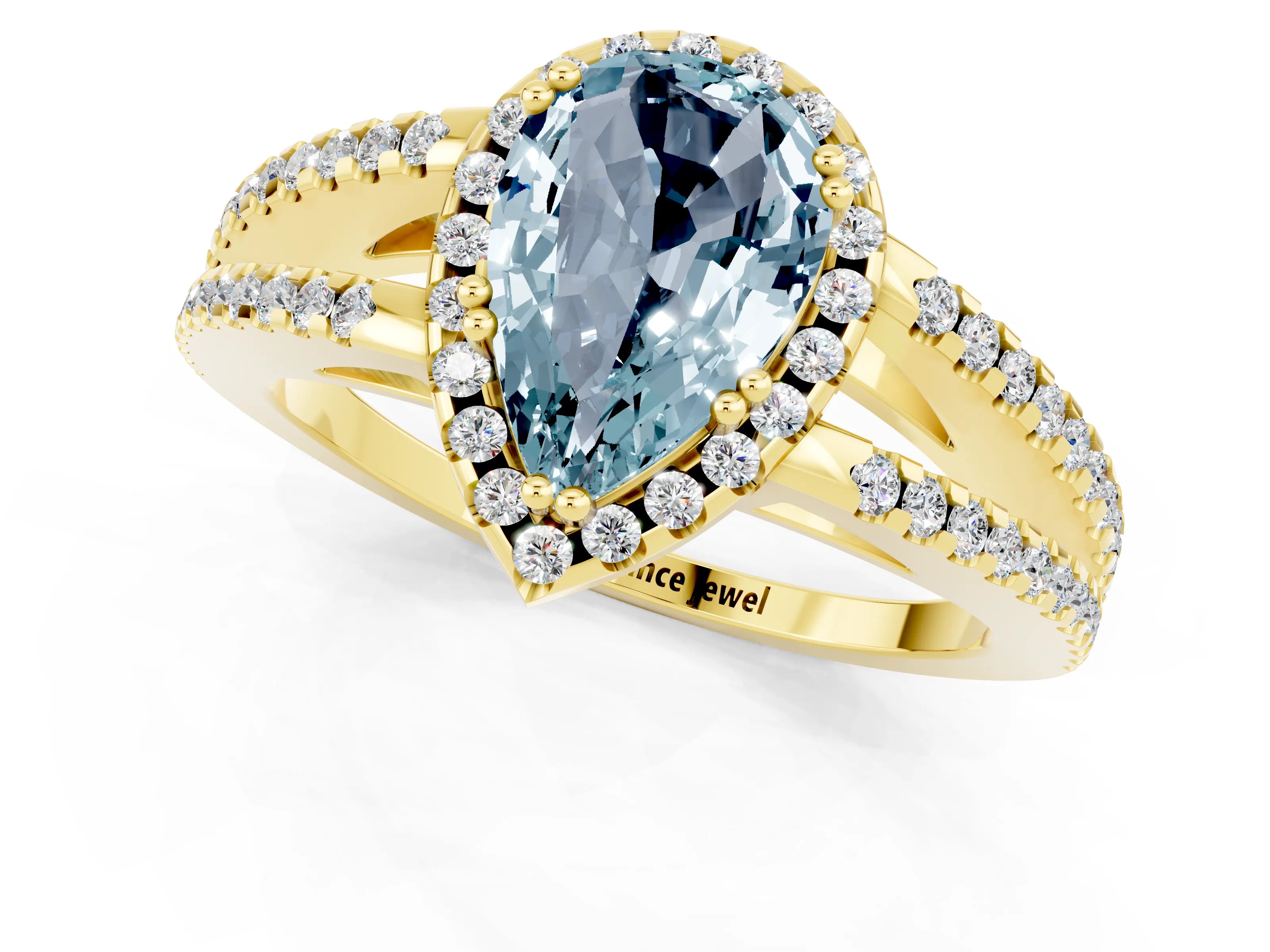 Yellow gold Pear Cut Aquamarine Halo Split Shank Engagement Ring_13