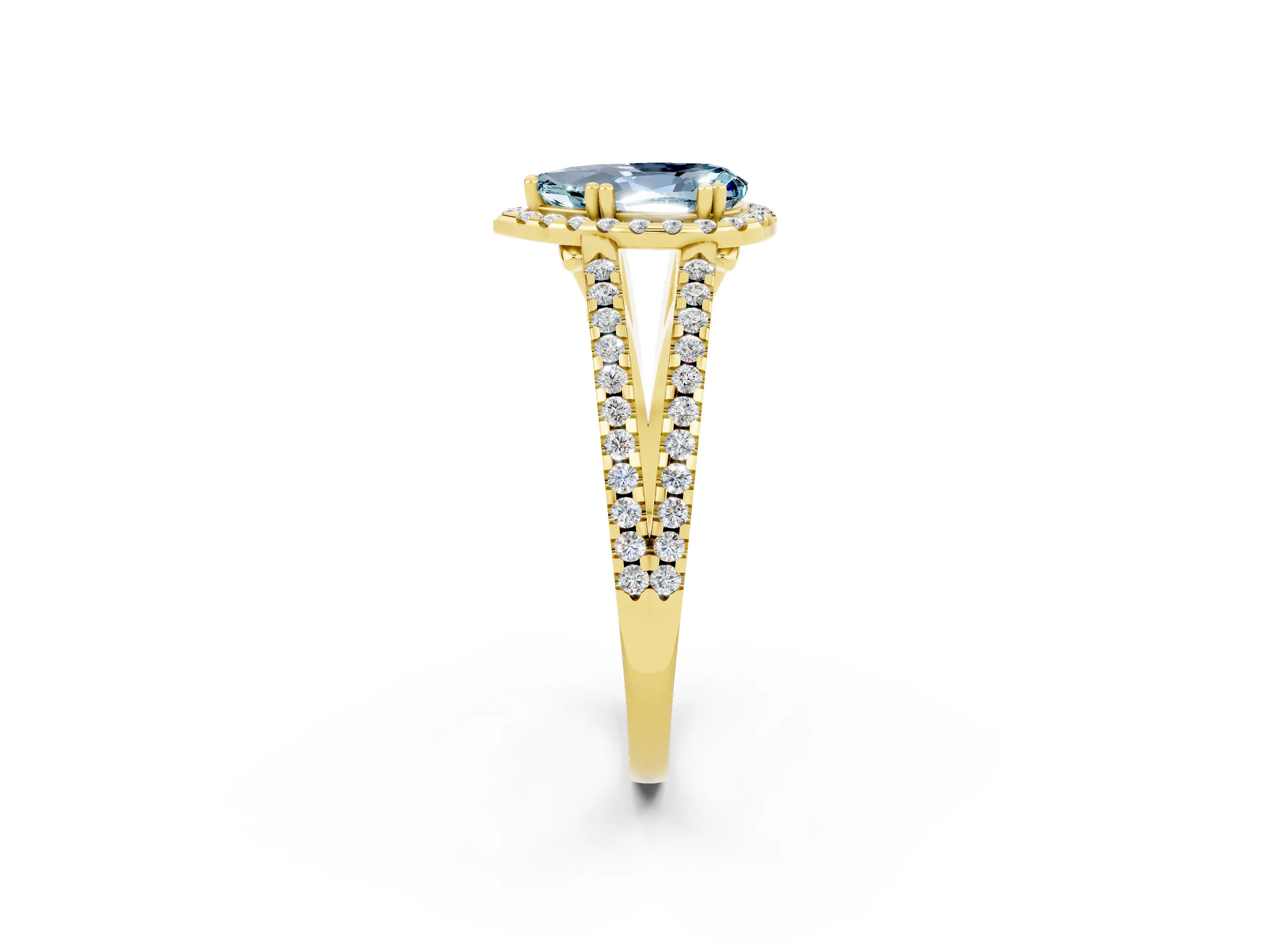 Yellow gold Pear Cut Aquamarine Halo Split Shank Engagement Ring_14