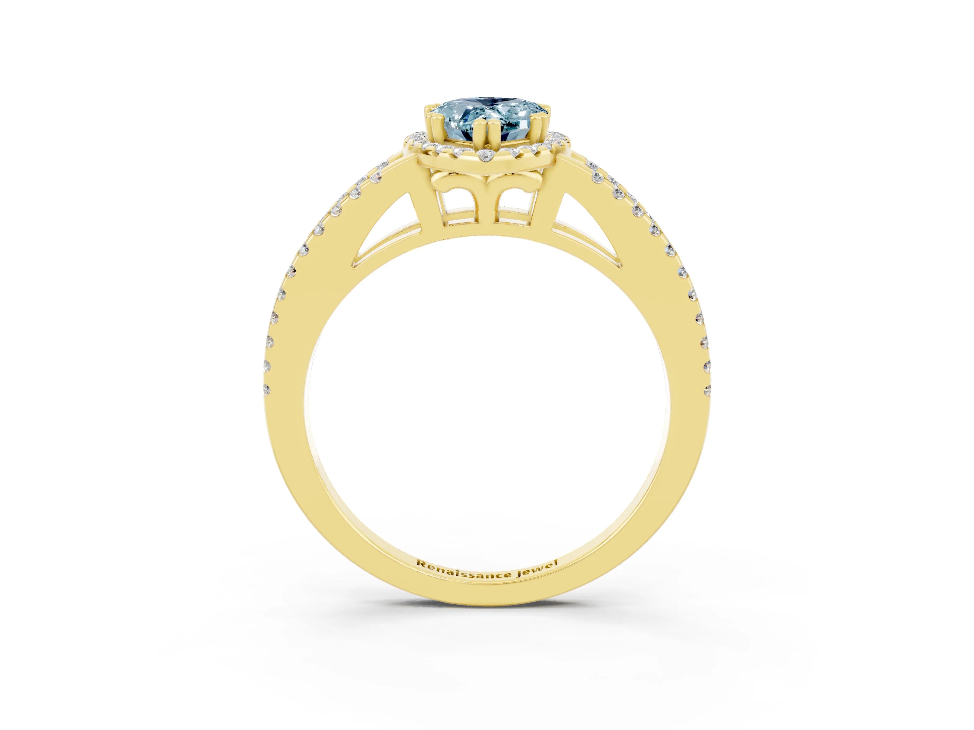 Yellow gold Pear Cut Aquamarine Halo Split Shank Engagement Ring_15