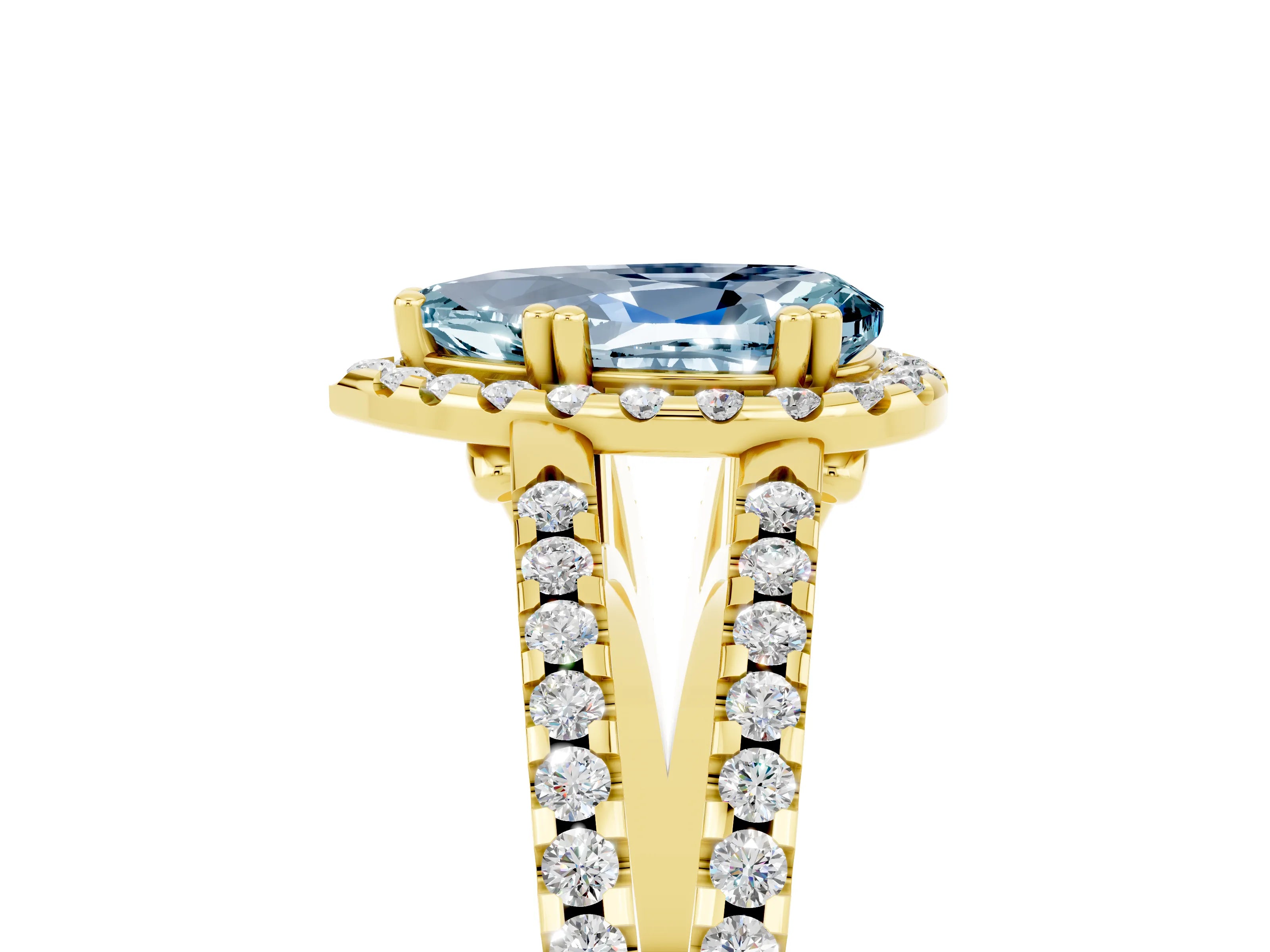 Yellow gold Pear Cut Aquamarine Halo Split Shank Engagement Ring_17