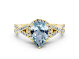 Yellow gold Pear Cut Aquamarine  Halo Twist Band Solitaire Prong Setting Ring_24