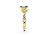 Yellow gold Pear Cut Aquamarine  Halo Twist Band Solitaire Prong Setting Ring_26