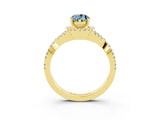 Yellow gold Pear Cut Aquamarine  Halo Twist Band Solitaire Prong Setting Ring_27