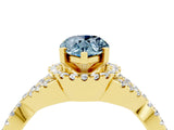 Yellow gold Pear Cut Aquamarine  Halo Twist Band Solitaire Prong Setting Ring_28