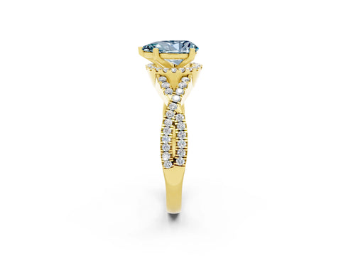 Yellow gold Pear Cut Aquamarine Halo Twist Band Solitaire Prong Setting Ring_2