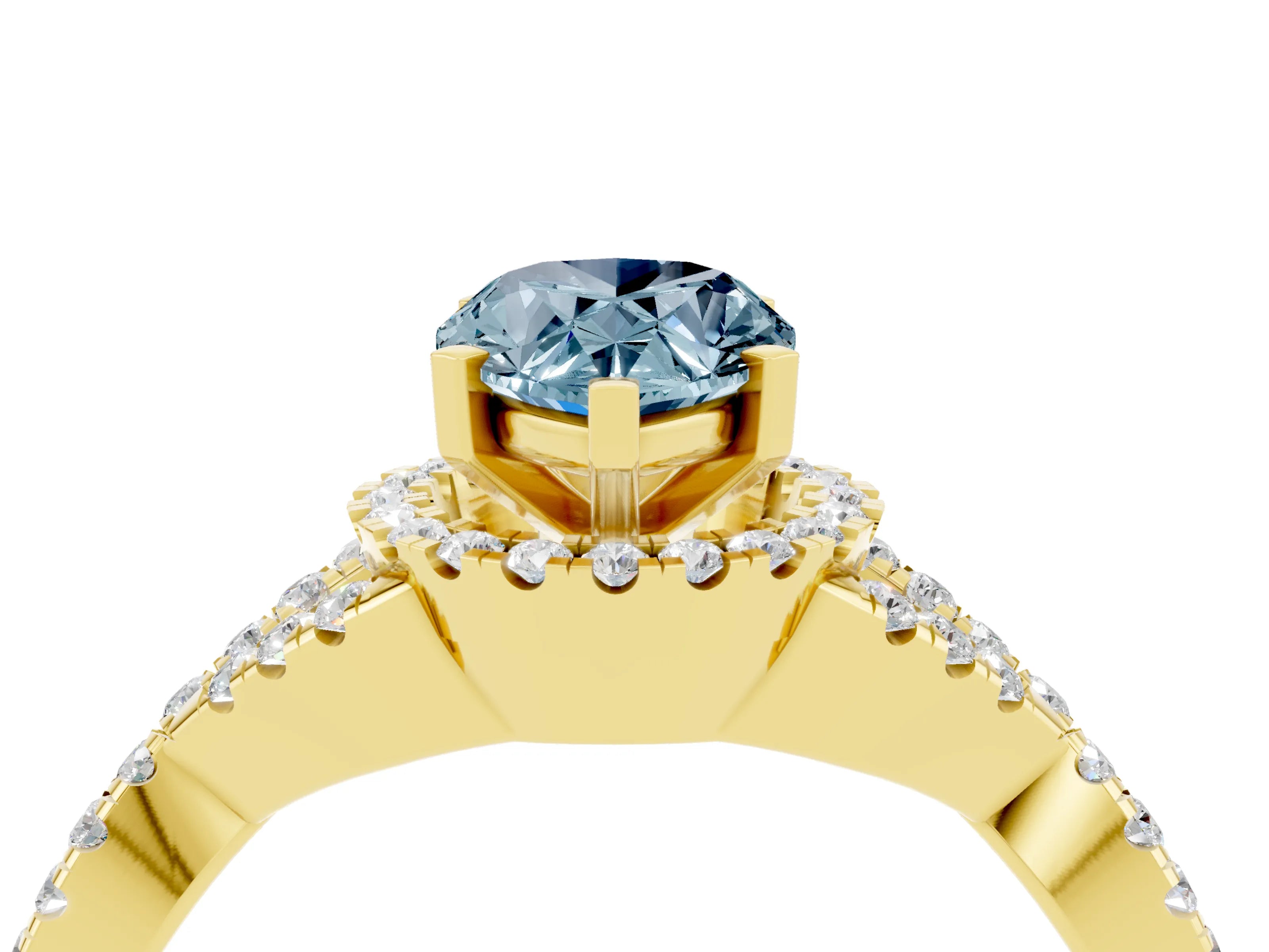 Yellow gold Pear Cut Aquamarine Halo Twist Band Solitaire Prong Setting Ring_4