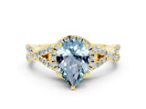 Yellow gold Pear Cut Aquamarine  Halo Twist Band Solitaire Prong Setting Ring_42