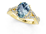 Yellow gold Pear Cut Aquamarine  Halo Twist Band Solitaire Prong Setting Ring_43