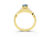 Yellow gold Pear Cut Aquamarine  Halo Twist Band Solitaire Prong Setting Ring_45