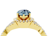Yellow gold Pear Cut Aquamarine  Halo Twist Band Solitaire Prong Setting Ring_46