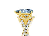 Yellow gold Pear Cut Aquamarine  Halo Twist Band Solitaire Prong Setting Ring_47